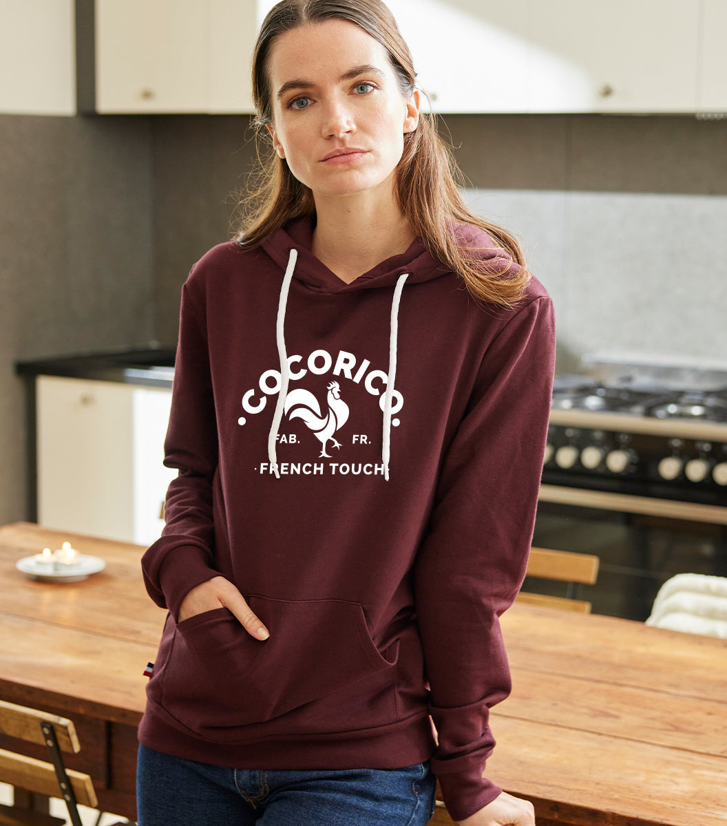 Sweat à capuche Femme Bordeaux - Coq Français