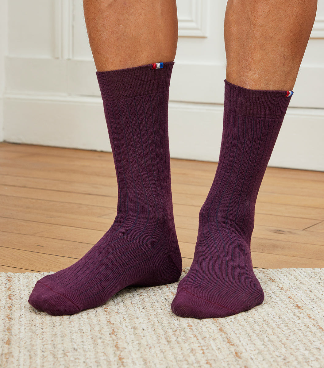Chaussettes Homme en Laine Bordeaux