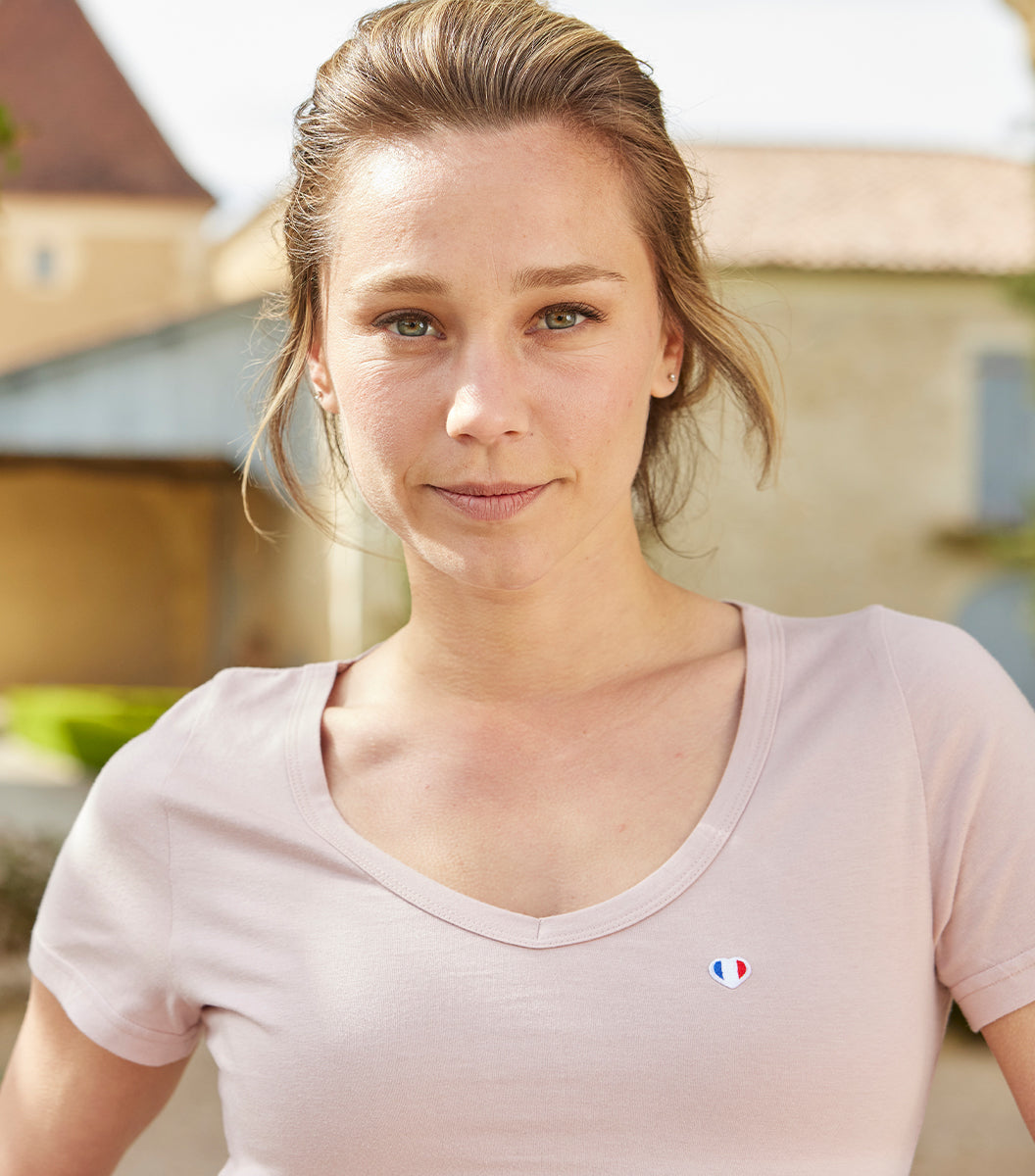 T-shirt col V Femme Rose - Iconique