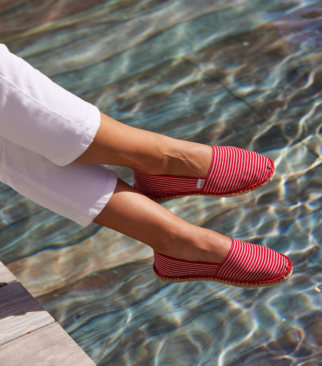Espadrille Femme Rayé Fine Rouge