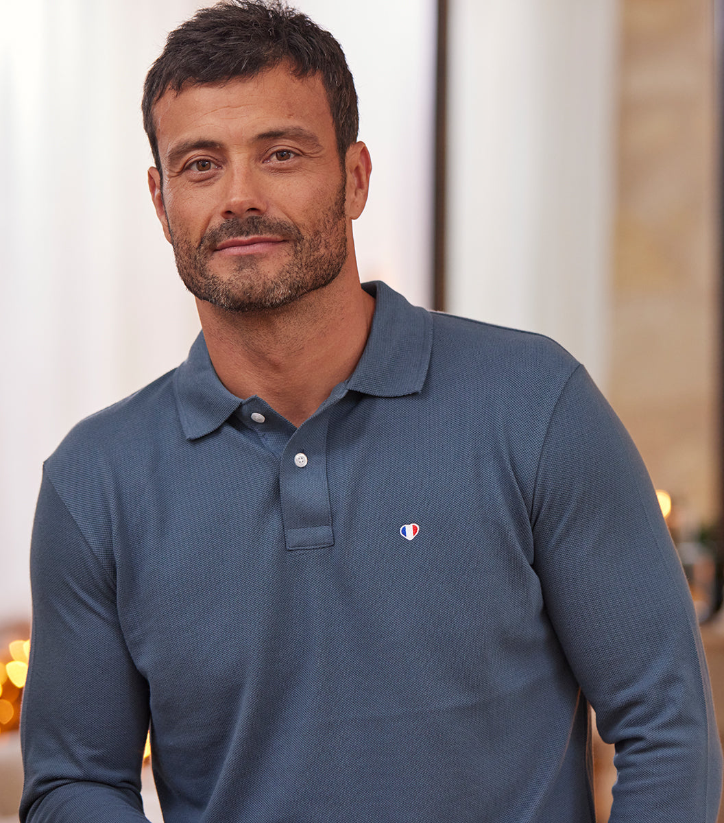 Polo Homme Manches Longues Azur - Iconique