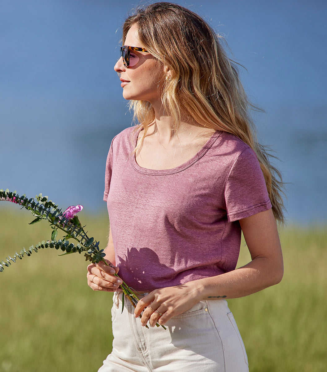 T-shirt Femme en Lin Rose - Intemporel
