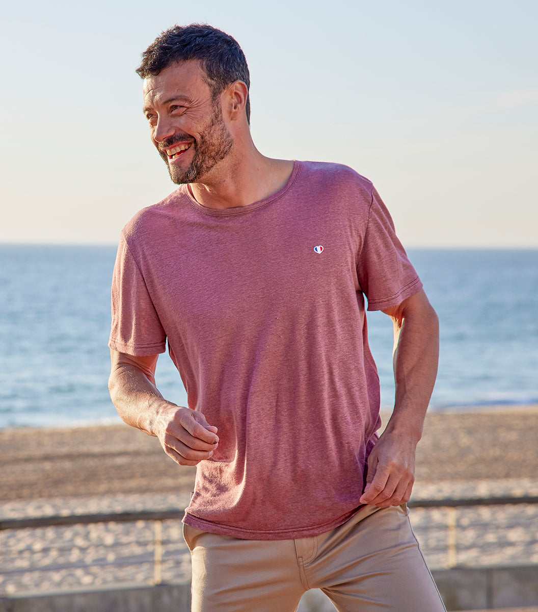 T-shirt Homme en Lin Rose - Iconique