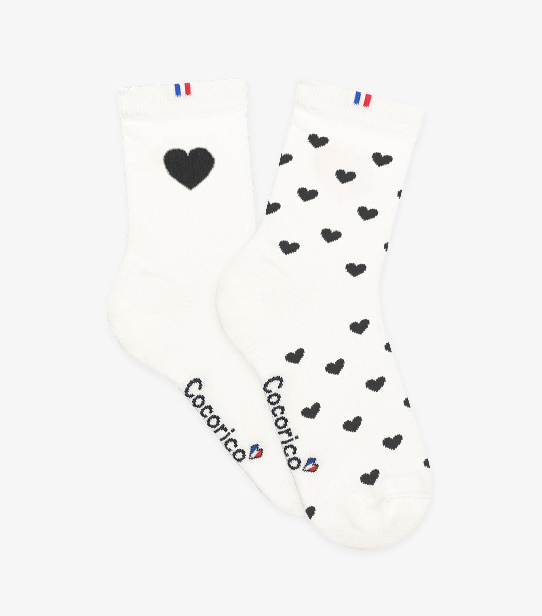 Chaussettes Femme x2 - Pack Cœur Noir