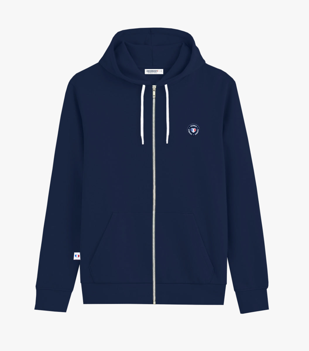 Sweat zippé Homme Marine - Blason