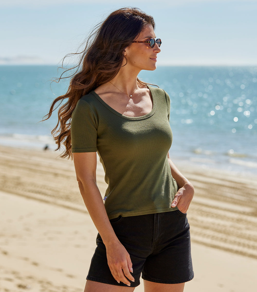 T-shirt Femme Côtelé Kaki - Intemporel